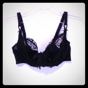 Black satin and lace bra